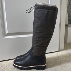 Aquatalia Women's Marlo Bicolor Leather Nylon Drawstring Knee Lug Sole Boots 8M